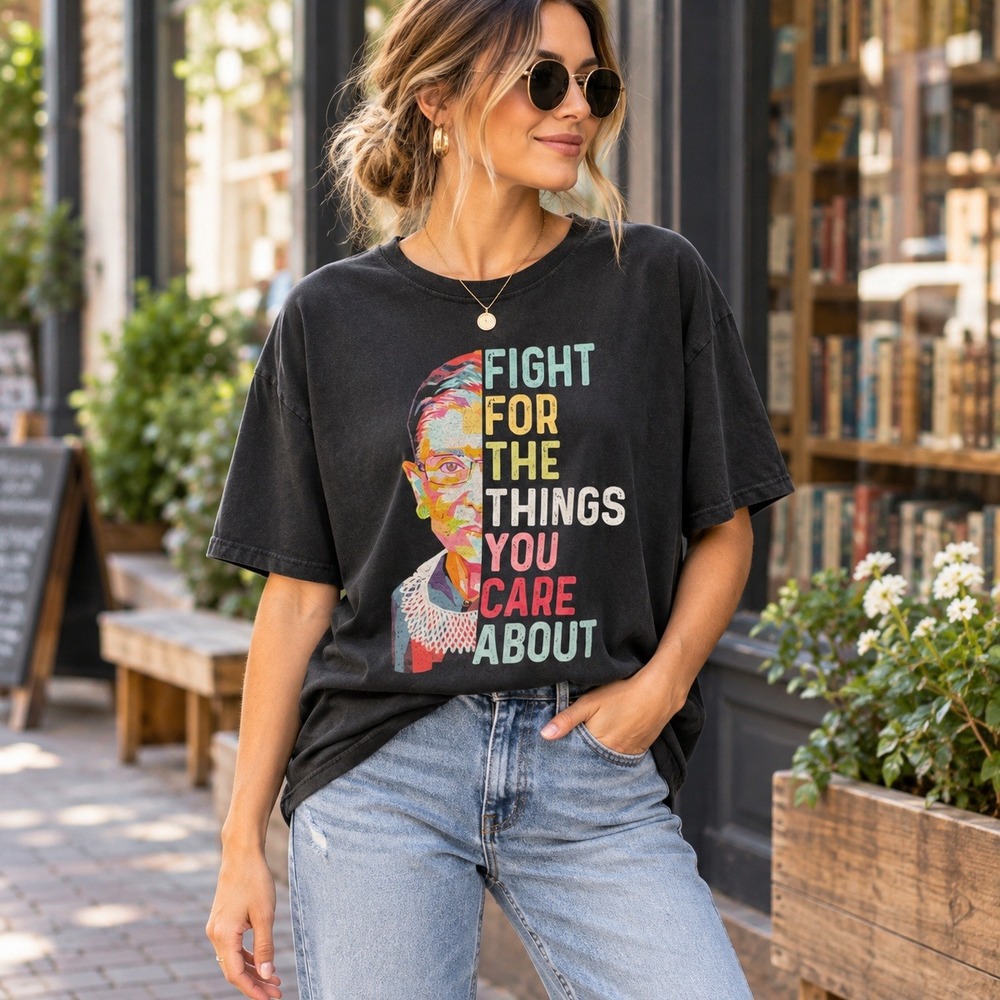 Ruth Bader Ginsburg RBG Graphic T Shirt Large Oversized Feminist Quote Black